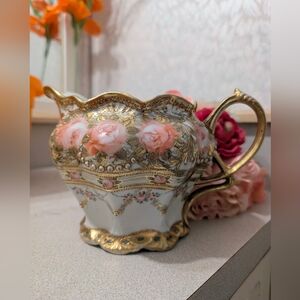 Floral Gold-Trimmed Porcelain Antique Pitcher. Nippon 1918 -1935